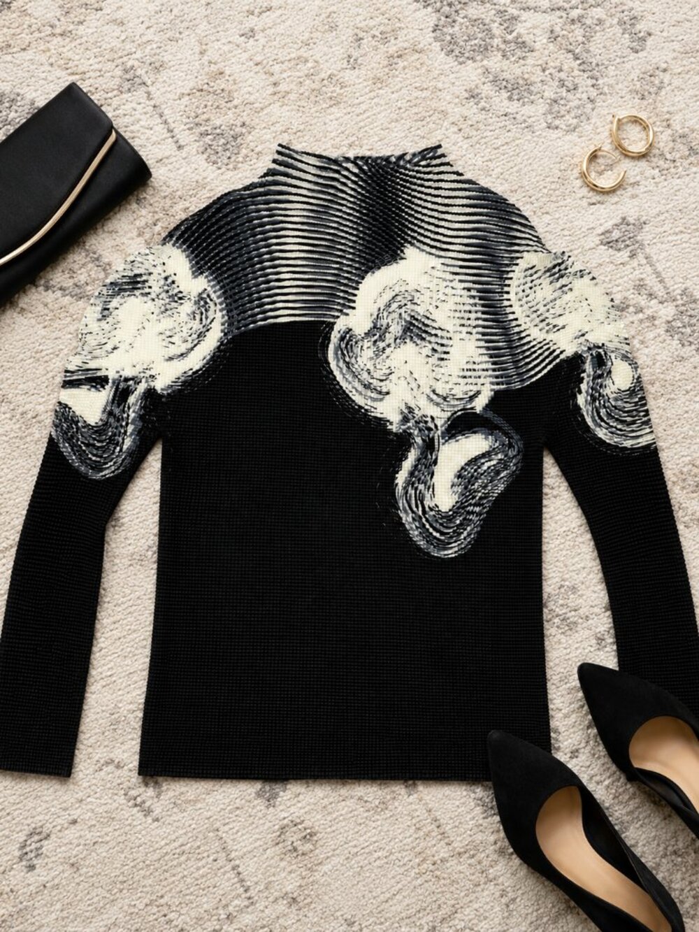Nancy Yang Textured Floral Print Stretch Top Size M NWT